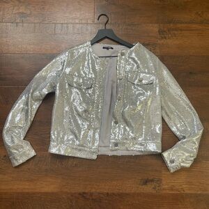 Sequin Button Down Jacket - Silver